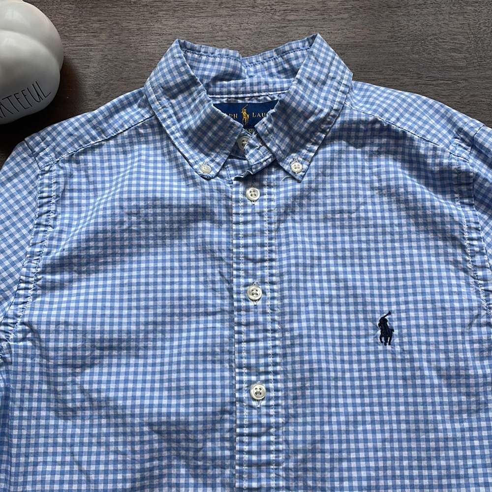 Blue gingham Ralph Lauren, boys M button-down shirt